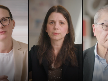 portraits of three people - one man and two woman - looking stoic.