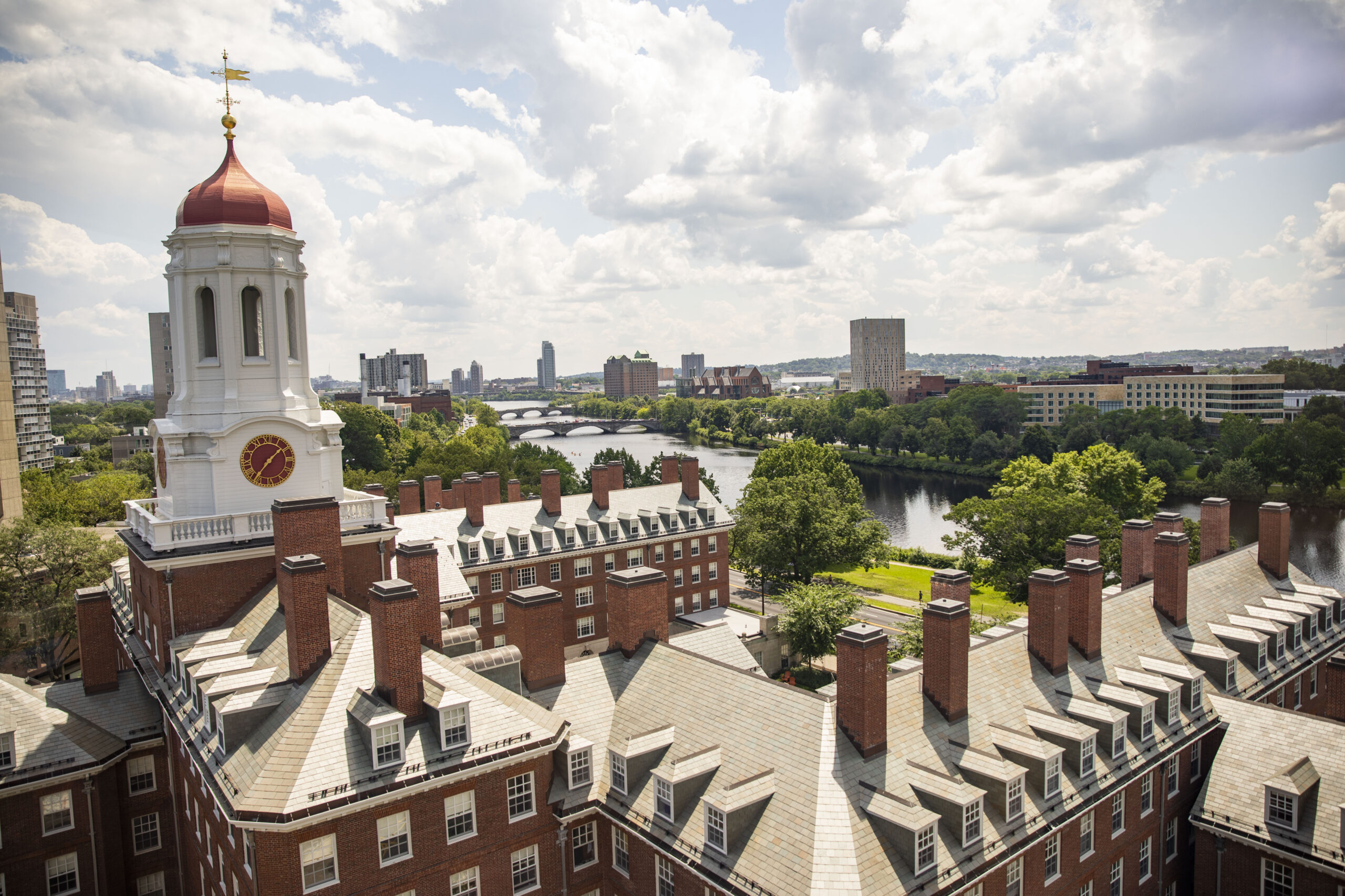 A view of the tops of Harvard buildings