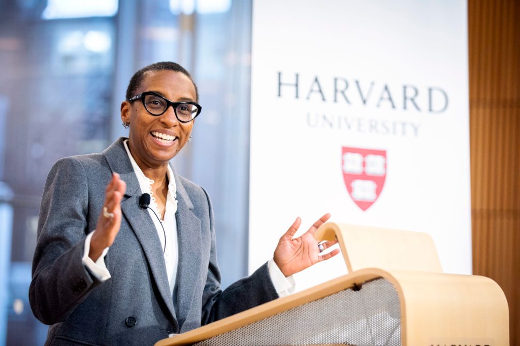 Claudine Gay at a podium