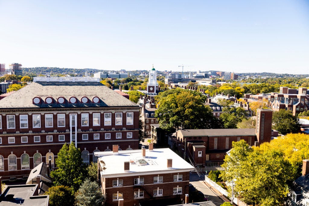 Aerial shot of campus skyline.