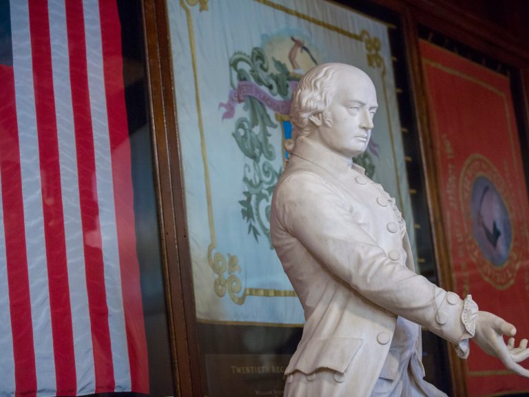 A statue of John Adams in Annenberg Hall