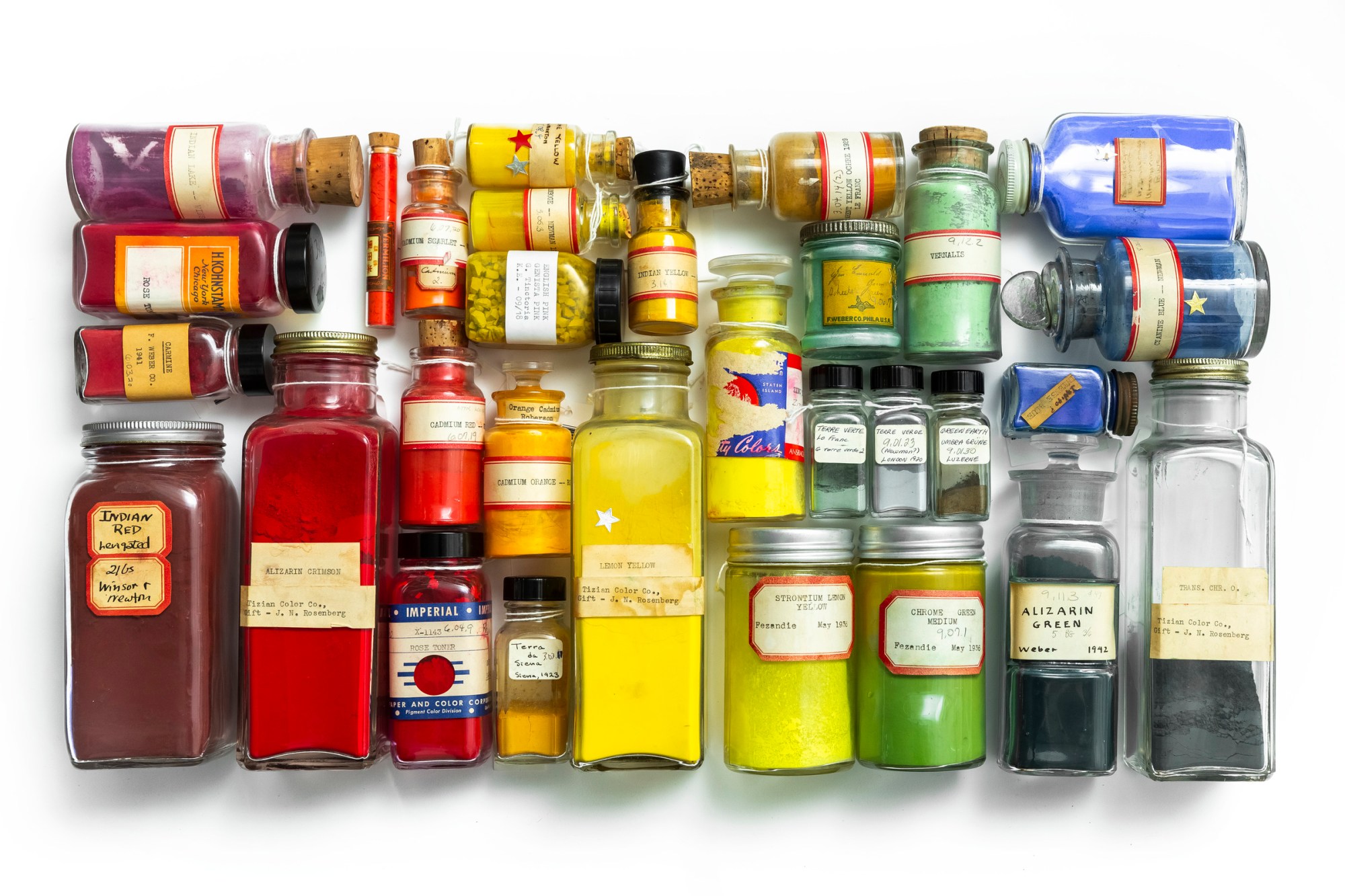 Jars of colored pigments