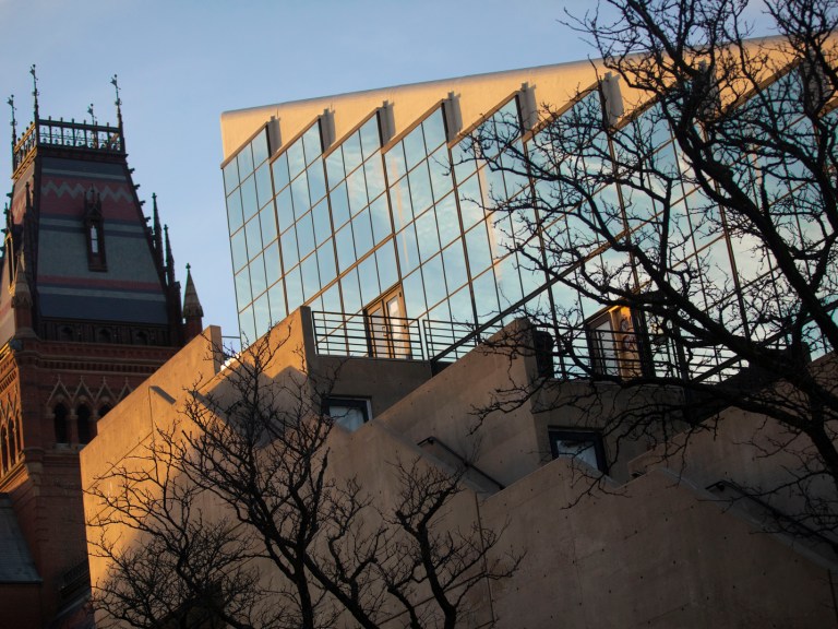 Gund Hall with Memorial Hall behind it