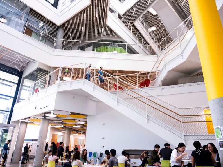 Students in the Science and Engineering building